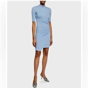 ATM Anthony Thomas Melillo Pima Cotton Side Drape Mock Neck 3/4 Sleeve Dress Med